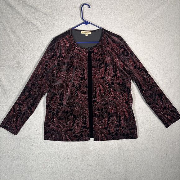Notations Women’s XL Layered Blouse Sparkle Velvet Shimmer Paisley Mature Modest - Picture 1 of 12